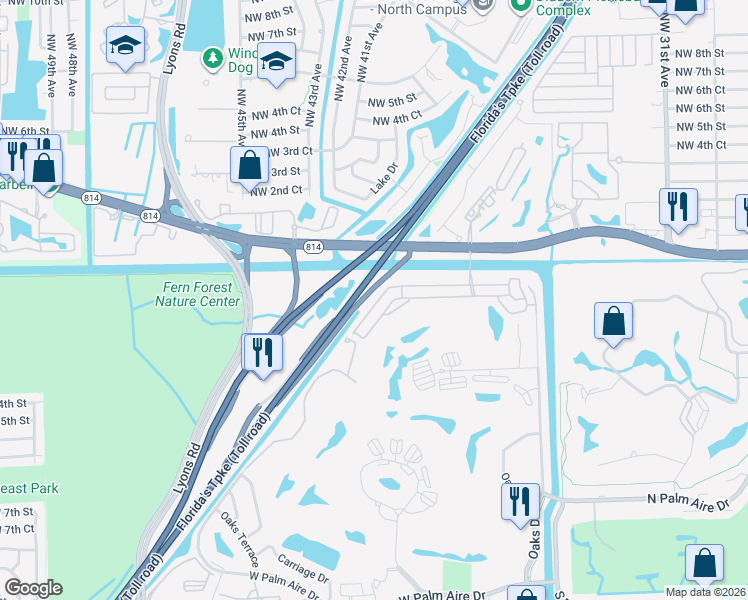 map of restaurants, bars, coffee shops, grocery stores, and more near 3602 Sahara Springs Boulevard in Pompano Beach