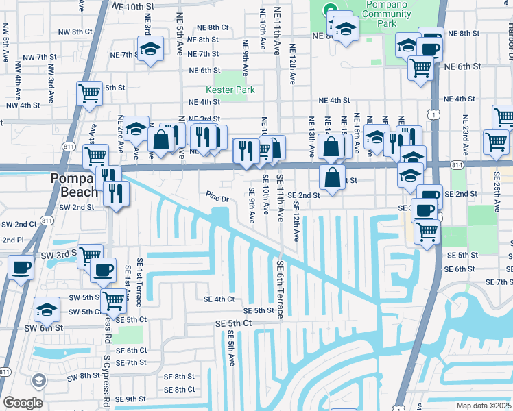 map of restaurants, bars, coffee shops, grocery stores, and more near 301 Southeast 10th Avenue in Pompano Beach