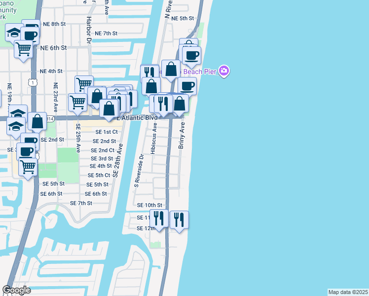 map of restaurants, bars, coffee shops, grocery stores, and more near 300 Briny Avenue in Pompano Beach