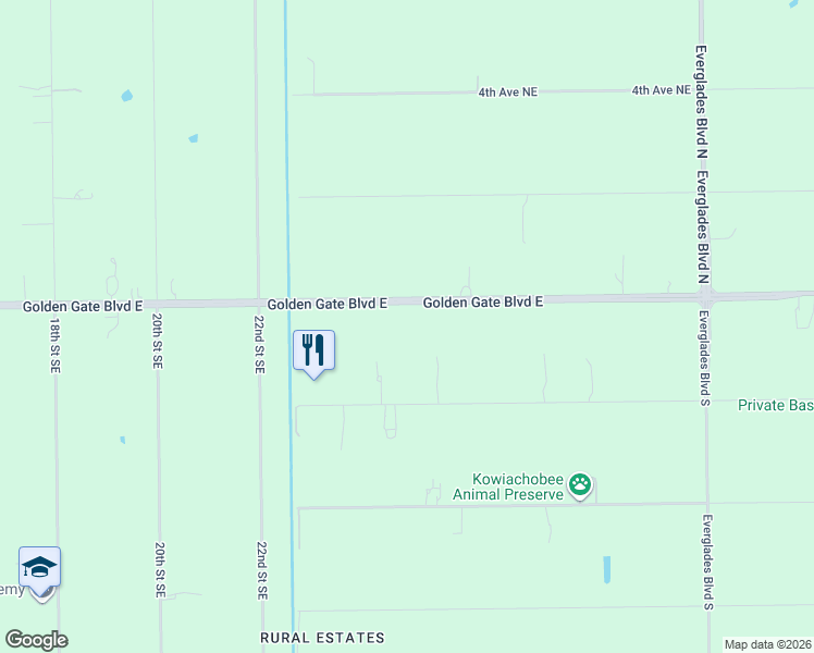 map of restaurants, bars, coffee shops, grocery stores, and more near 2520 Golden Gate Boulevard East in Naples