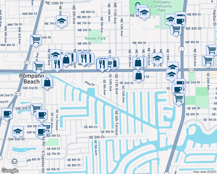 map of restaurants, bars, coffee shops, grocery stores, and more near 301 Southeast 10th Avenue in Pompano Beach