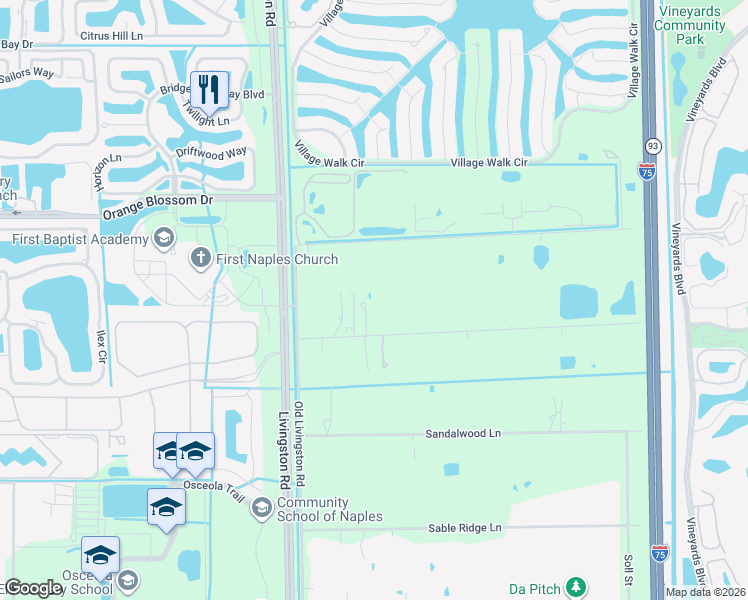 map of restaurants, bars, coffee shops, grocery stores, and more near 6941 Hunters Road in Naples