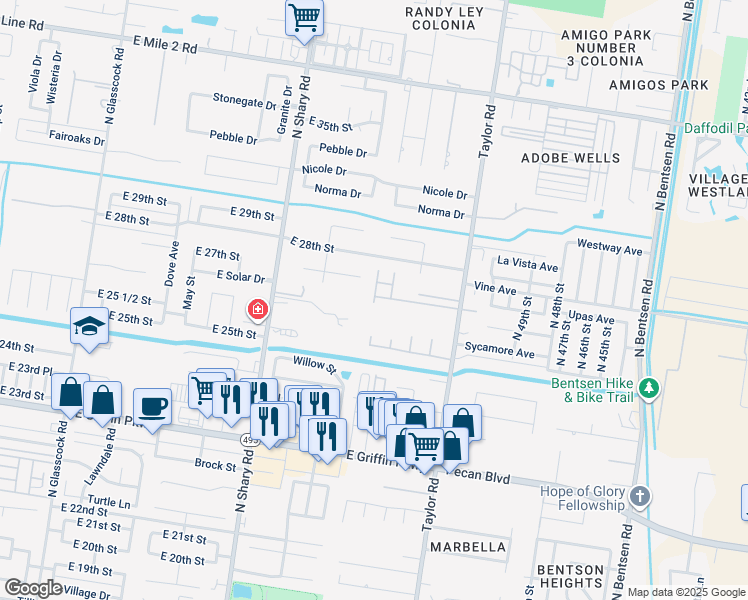 map of restaurants, bars, coffee shops, grocery stores, and more near 2703 Harmony Street in Mission