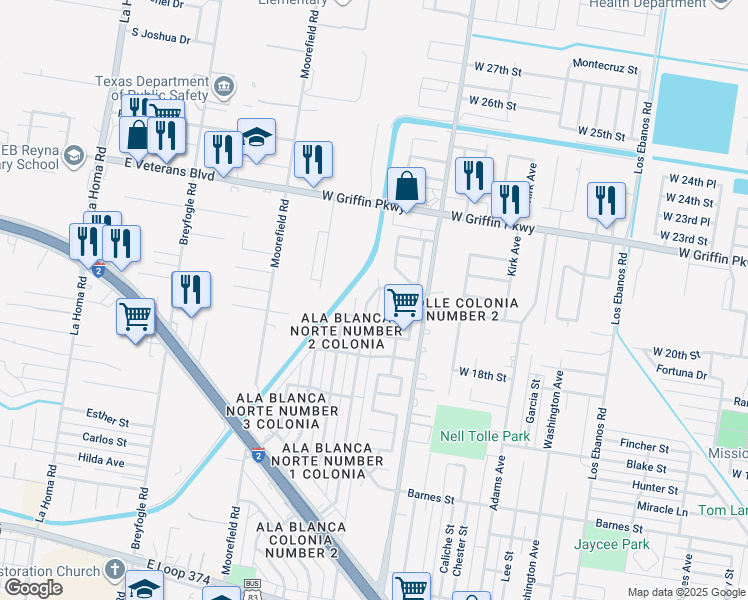 map of restaurants, bars, coffee shops, grocery stores, and more near 1900 Dolores Del Rio Avenue in Mission