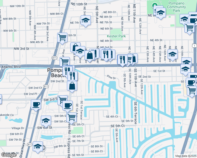 map of restaurants, bars, coffee shops, grocery stores, and more near 228 Southeast 3rd Terrace in Pompano Beach
