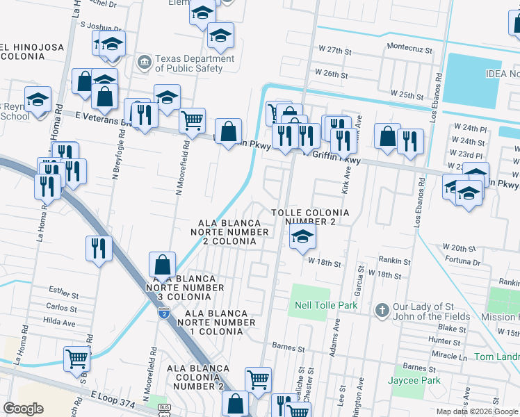 map of restaurants, bars, coffee shops, grocery stores, and more near 1806 West 19 1/2 Street in Mission