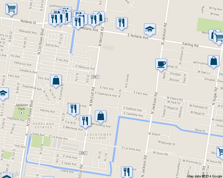 map of restaurants, bars, coffee shops, grocery stores, and more near 811 East Fern Avenue in McAllen