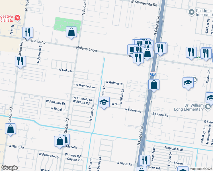map of restaurants, bars, coffee shops, grocery stores, and more near 602 Pearl Drive in Pharr