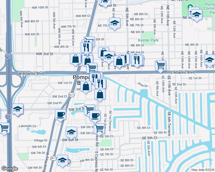 map of restaurants, bars, coffee shops, grocery stores, and more near 139 South Cypress Road in Pompano Beach