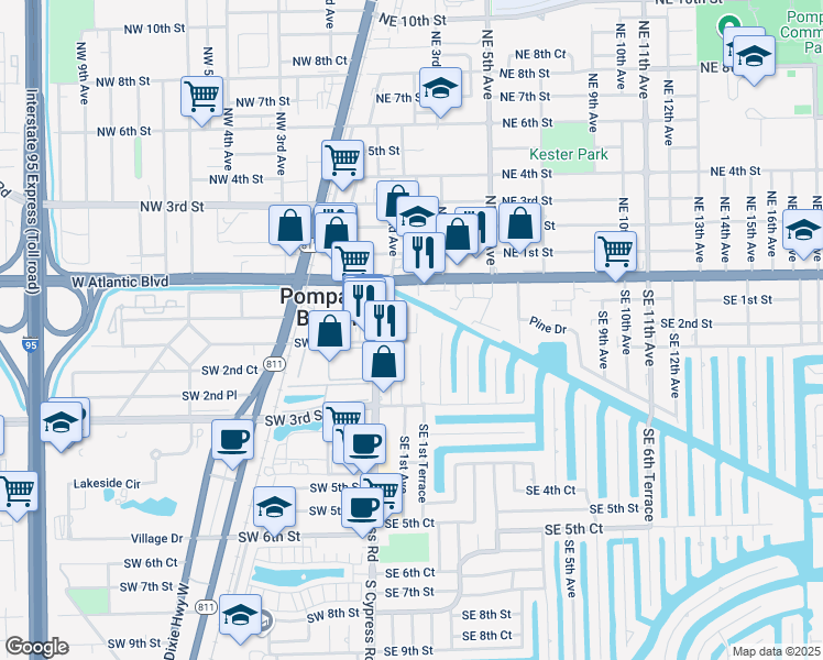 map of restaurants, bars, coffee shops, grocery stores, and more near 139 South Cypress Road in Pompano Beach