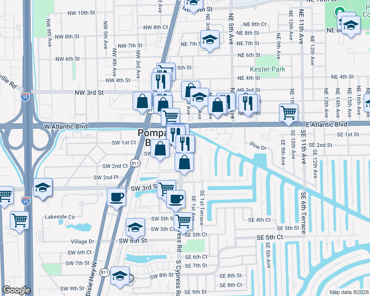 map of restaurants, bars, coffee shops, grocery stores, and more near 139 South Cypress Road in Pompano Beach