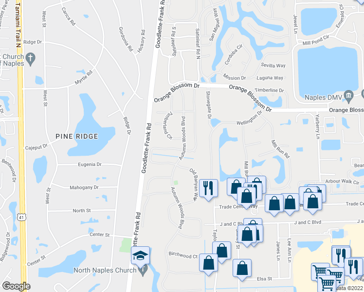 map of restaurants, bars, coffee shops, grocery stores, and more near 7008 Burnt Sienna Circle in Naples