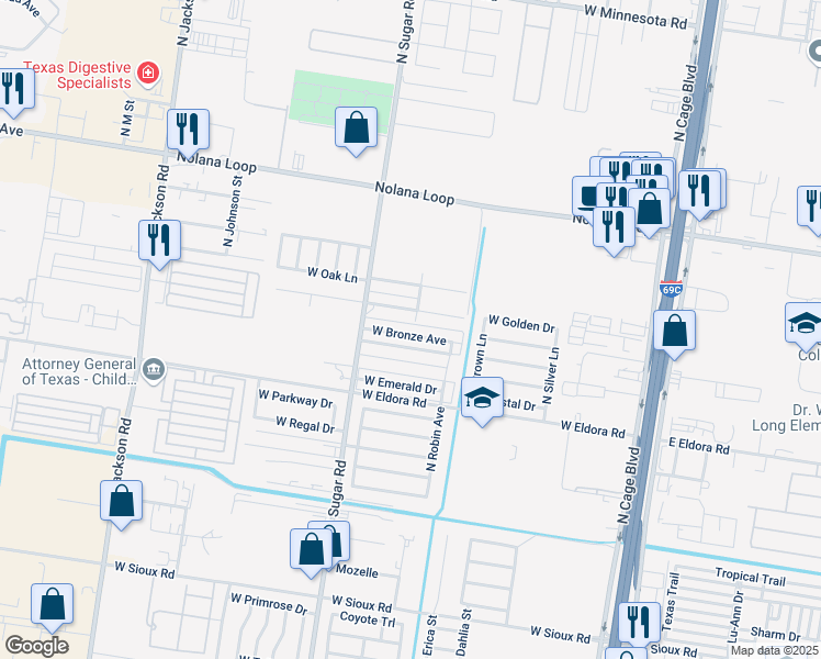 map of restaurants, bars, coffee shops, grocery stores, and more near 805 West Douglas Drive in Pharr