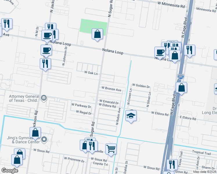 map of restaurants, bars, coffee shops, grocery stores, and more near 805 West Douglas Drive in Pharr