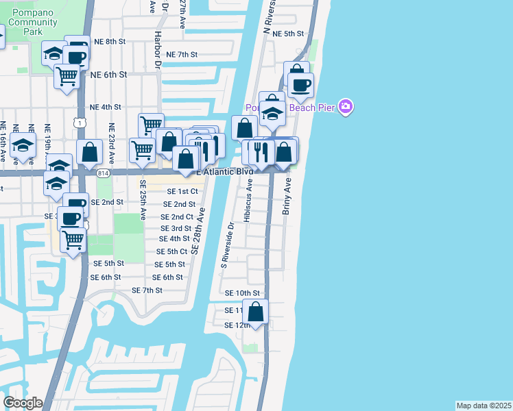 map of restaurants, bars, coffee shops, grocery stores, and more near 200 Hibiscus Avenue in Pompano Beach