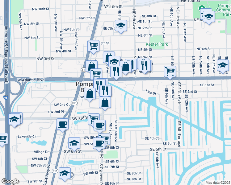 map of restaurants, bars, coffee shops, grocery stores, and more near 149 Southeast 2nd Avenue in Pompano Beach