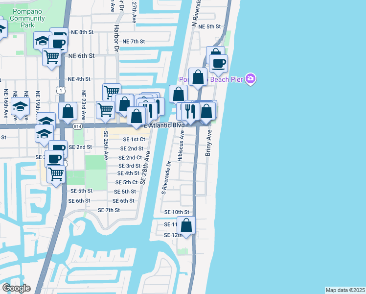 map of restaurants, bars, coffee shops, grocery stores, and more near 200 Hibiscus Avenue in Pompano Beach