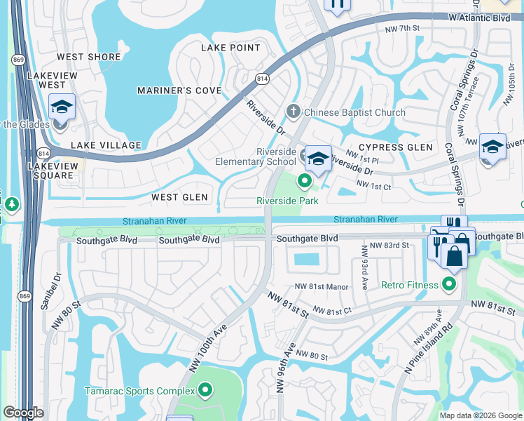 map of restaurants, bars, coffee shops, grocery stores, and more near in Coral Springs