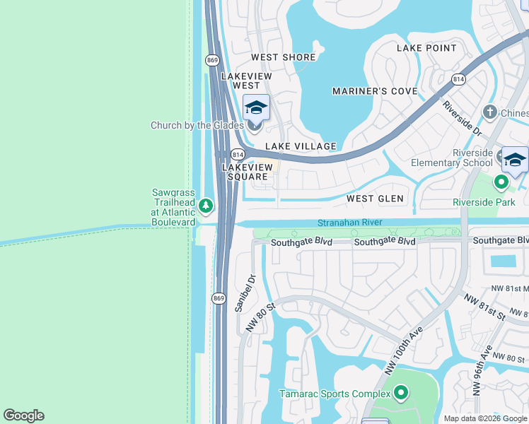 map of restaurants, bars, coffee shops, grocery stores, and more near 12421 Southwest 1st Street in Coral Springs