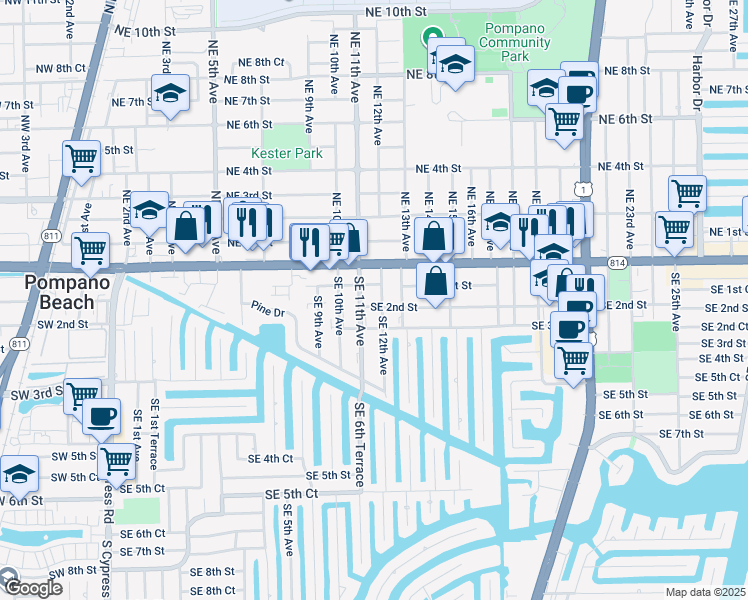 map of restaurants, bars, coffee shops, grocery stores, and more near 107 Southeast 12th Avenue in Pompano Beach