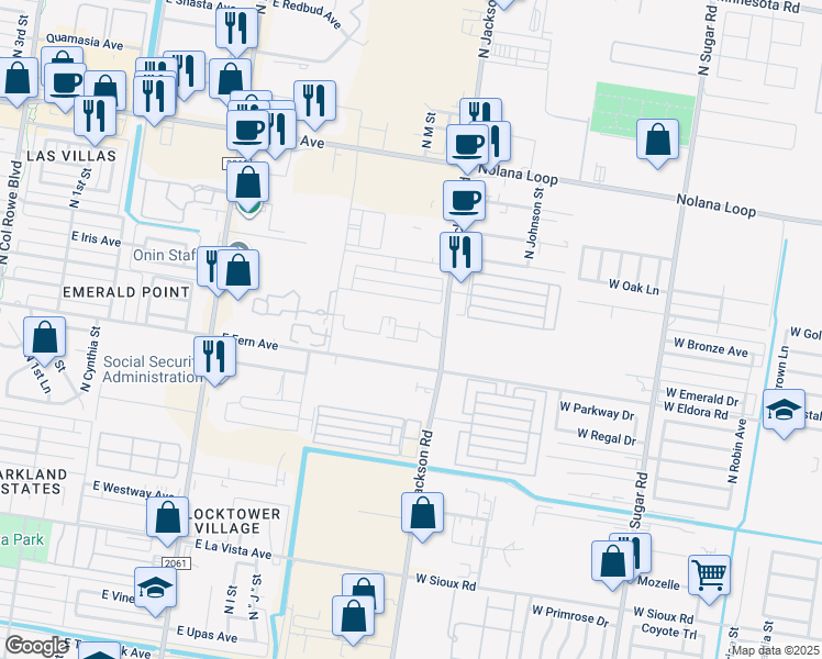 map of restaurants, bars, coffee shops, grocery stores, and more near 3307 North Jackson Road in Pharr