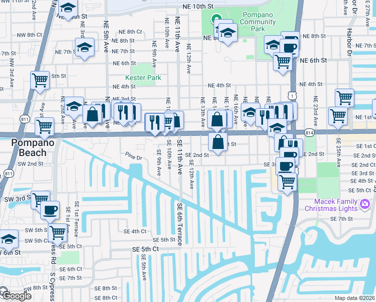 map of restaurants, bars, coffee shops, grocery stores, and more near 107 Southeast 12th Avenue in Pompano Beach