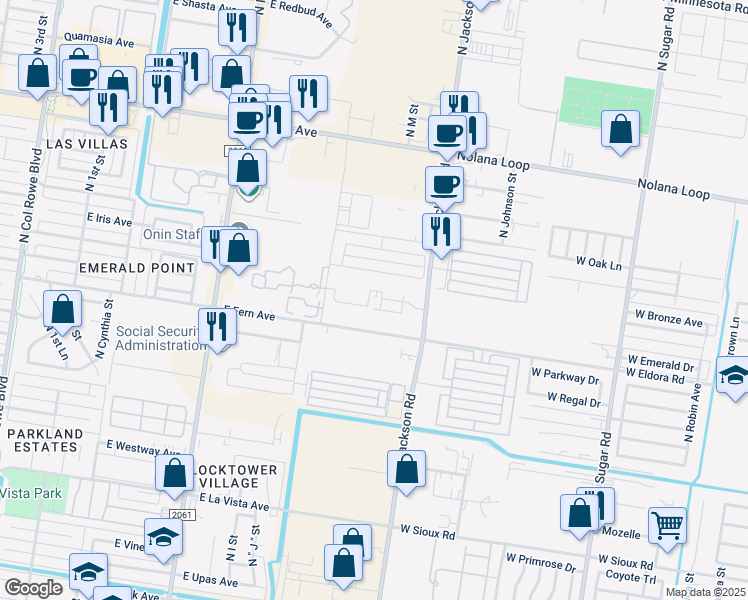 map of restaurants, bars, coffee shops, grocery stores, and more near 3307 North Jackson Road in Pharr