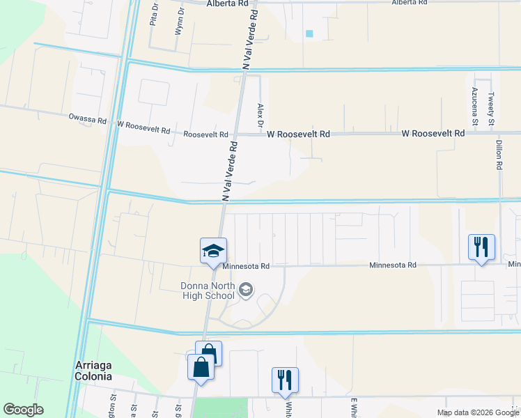 map of restaurants, bars, coffee shops, grocery stores, and more near 924 Noemi Street in Donna