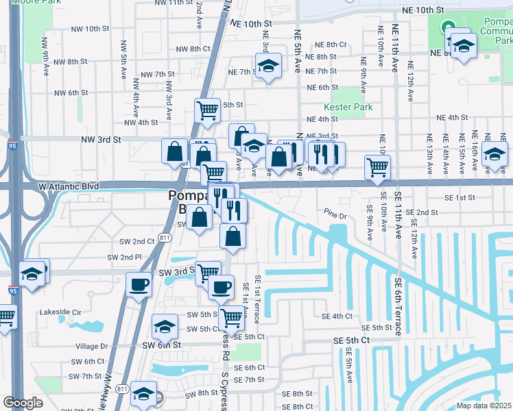 map of restaurants, bars, coffee shops, grocery stores, and more near 149 Southeast 2nd Avenue in Pompano Beach