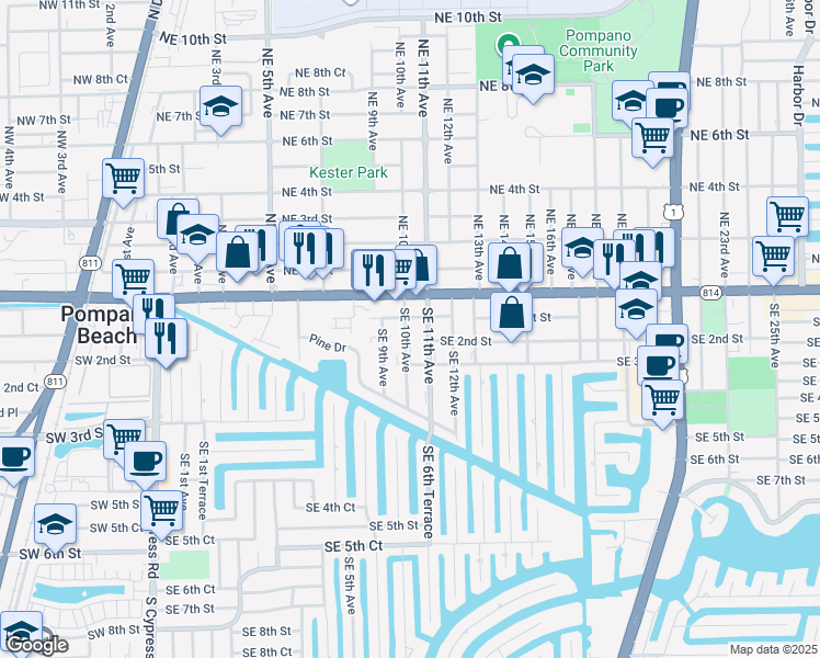 map of restaurants, bars, coffee shops, grocery stores, and more near 104 Southeast 10th Avenue in Pompano Beach