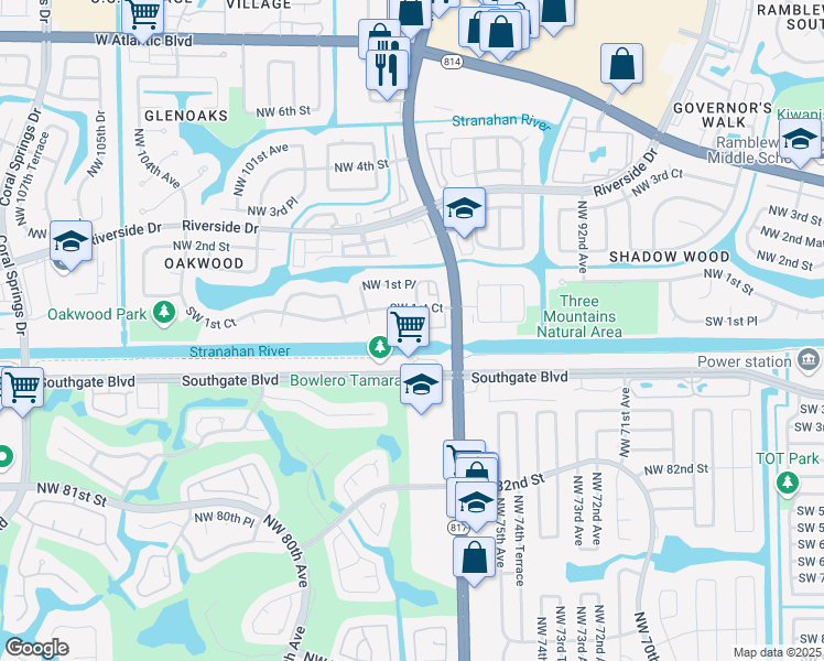 map of restaurants, bars, coffee shops, grocery stores, and more near 146 Southwest 96th Lane in Coral Springs