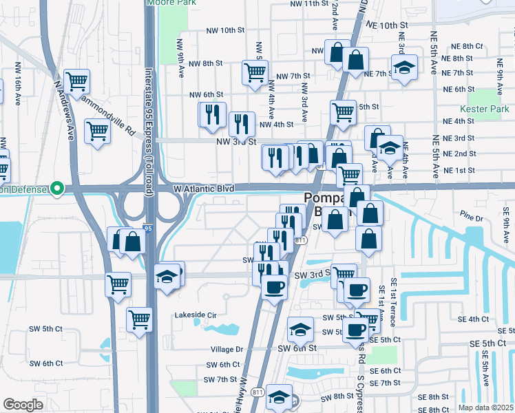 map of restaurants, bars, coffee shops, grocery stores, and more near 337 Southwest 1st Court in Pompano Beach