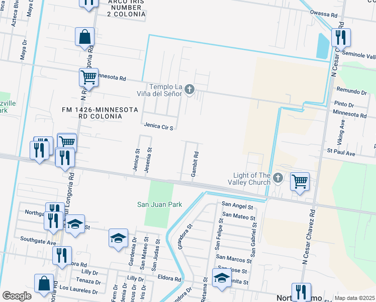 map of restaurants, bars, coffee shops, grocery stores, and more near 4000 Wolverine Drive in San Juan