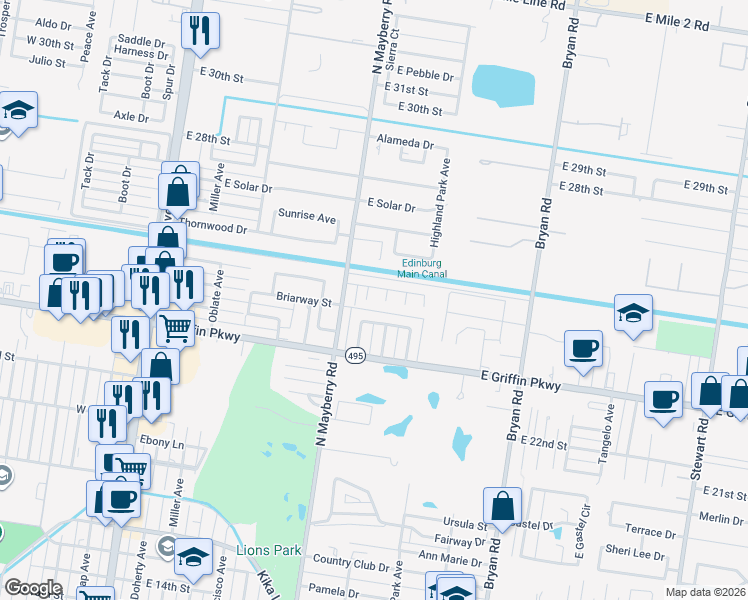 map of restaurants, bars, coffee shops, grocery stores, and more near 2404 Sierra Court in Mission