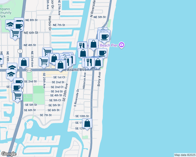 map of restaurants, bars, coffee shops, grocery stores, and more near in Pompano Beach