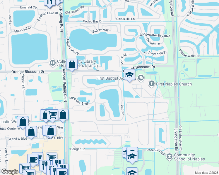 map of restaurants, bars, coffee shops, grocery stores, and more near 6522 Ilex Circle in Naples