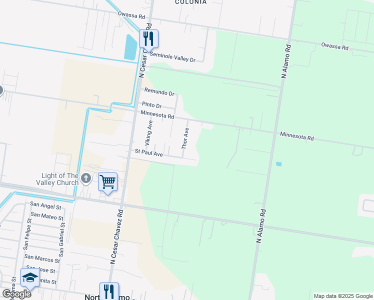 map of restaurants, bars, coffee shops, grocery stores, and more near 1712 Thor Ave in Alamo
