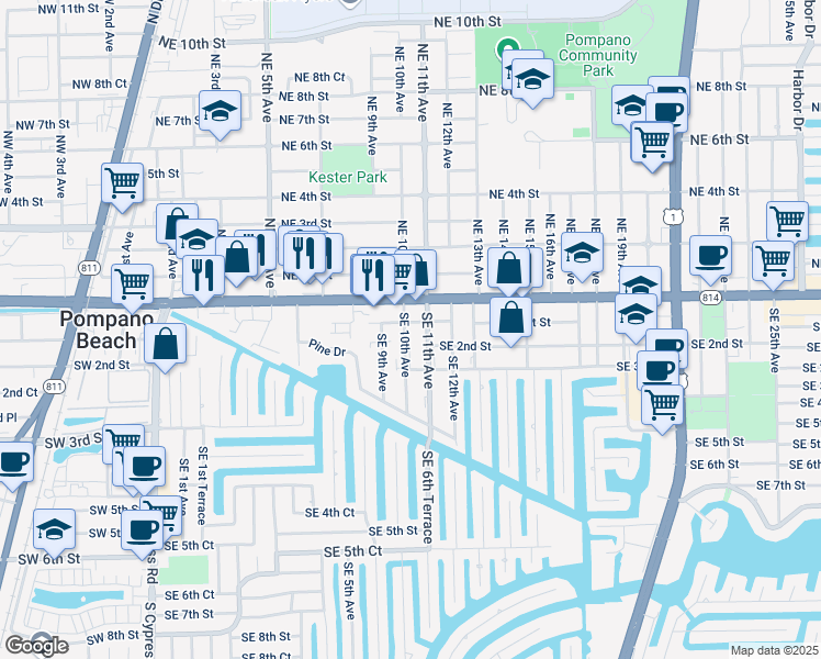 map of restaurants, bars, coffee shops, grocery stores, and more near 104 Southeast 10th Avenue in Pompano Beach