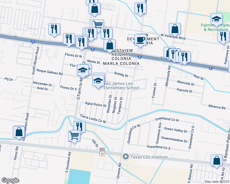 map of restaurants, bars, coffee shops, grocery stores, and more near 509 Nogales Street in Mission