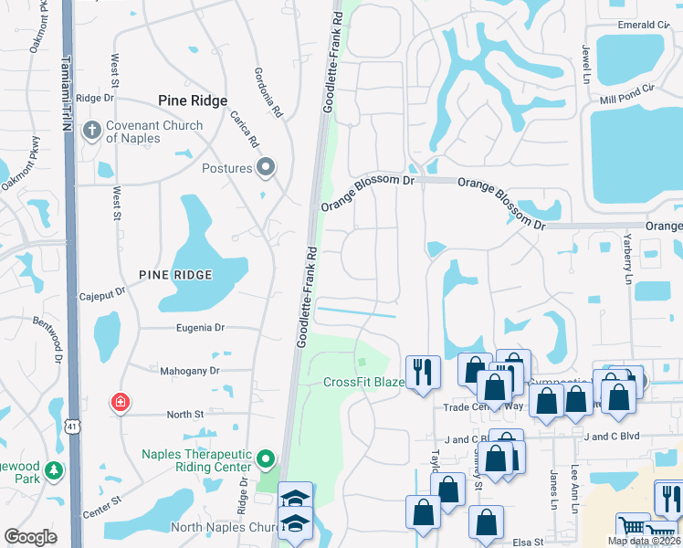 map of restaurants, bars, coffee shops, grocery stores, and more near 7063 Timberland Circle in Naples