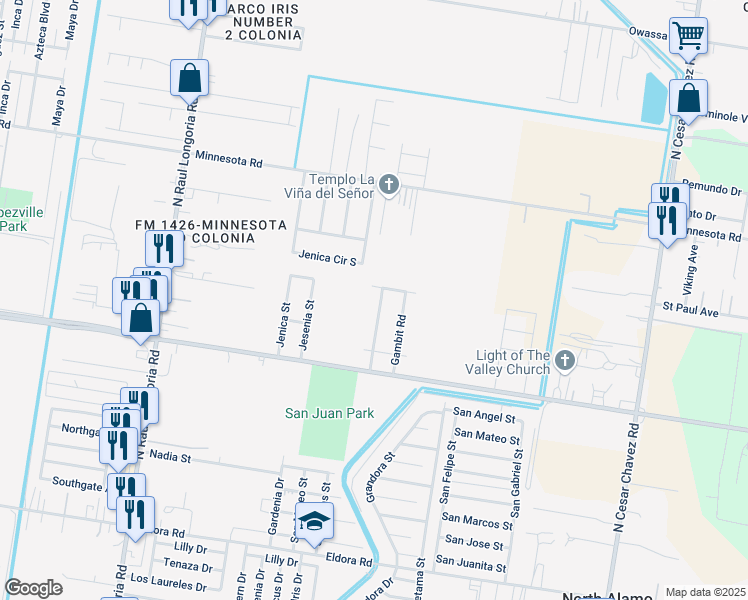 map of restaurants, bars, coffee shops, grocery stores, and more near 4000 Wolverine Drive in San Juan