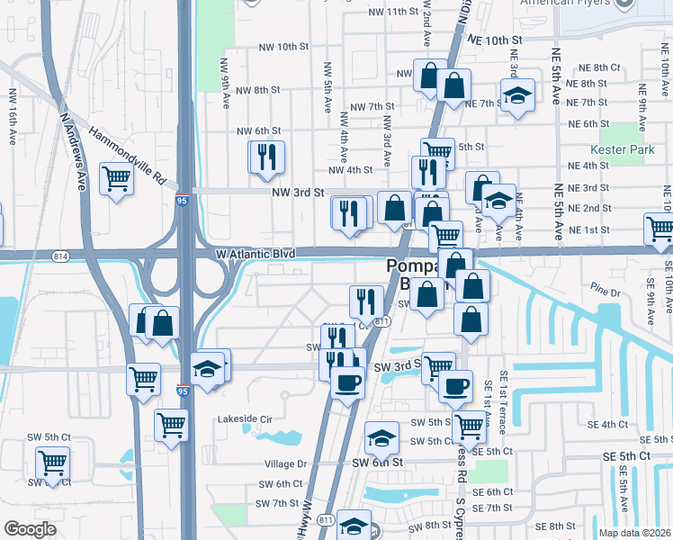 map of restaurants, bars, coffee shops, grocery stores, and more near 337 Southwest 1st Court in Pompano Beach