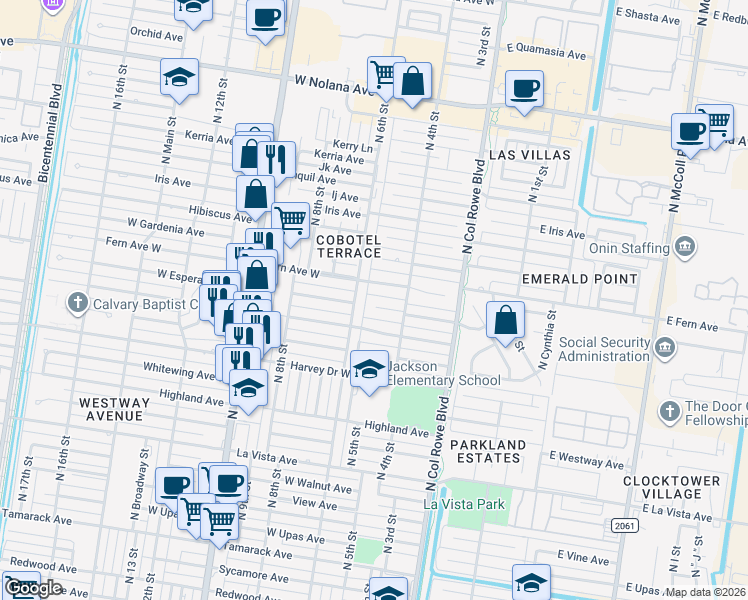 map of restaurants, bars, coffee shops, grocery stores, and more near 504 West Esperanza Avenue in McAllen
