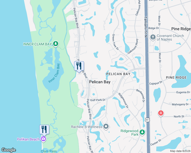 map of restaurants, bars, coffee shops, grocery stores, and more near 6770 Pelican Bay Boulevard in Naples