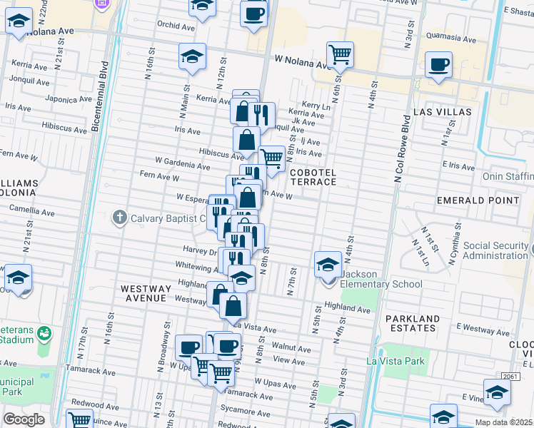 map of restaurants, bars, coffee shops, grocery stores, and more near 3101 North 8th Street in McAllen