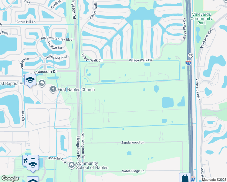 map of restaurants, bars, coffee shops, grocery stores, and more near 6920 Daniels Road in Naples