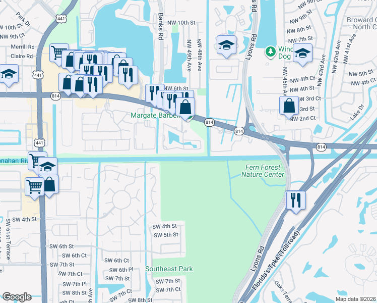 map of restaurants, bars, coffee shops, grocery stores, and more near 4724 South Hemingway Circle in Margate