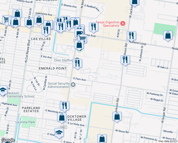 map of restaurants, bars, coffee shops, grocery stores, and more near 811 East Fern Avenue in McAllen