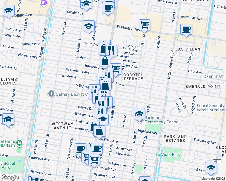 map of restaurants, bars, coffee shops, grocery stores, and more near 3000 North 10th Street in McAllen