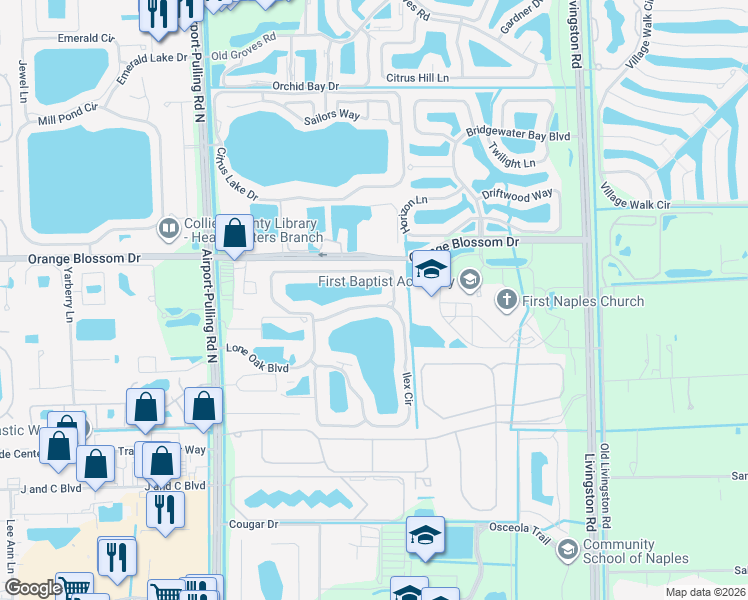 map of restaurants, bars, coffee shops, grocery stores, and more near 6522 Ilex Circle in Naples